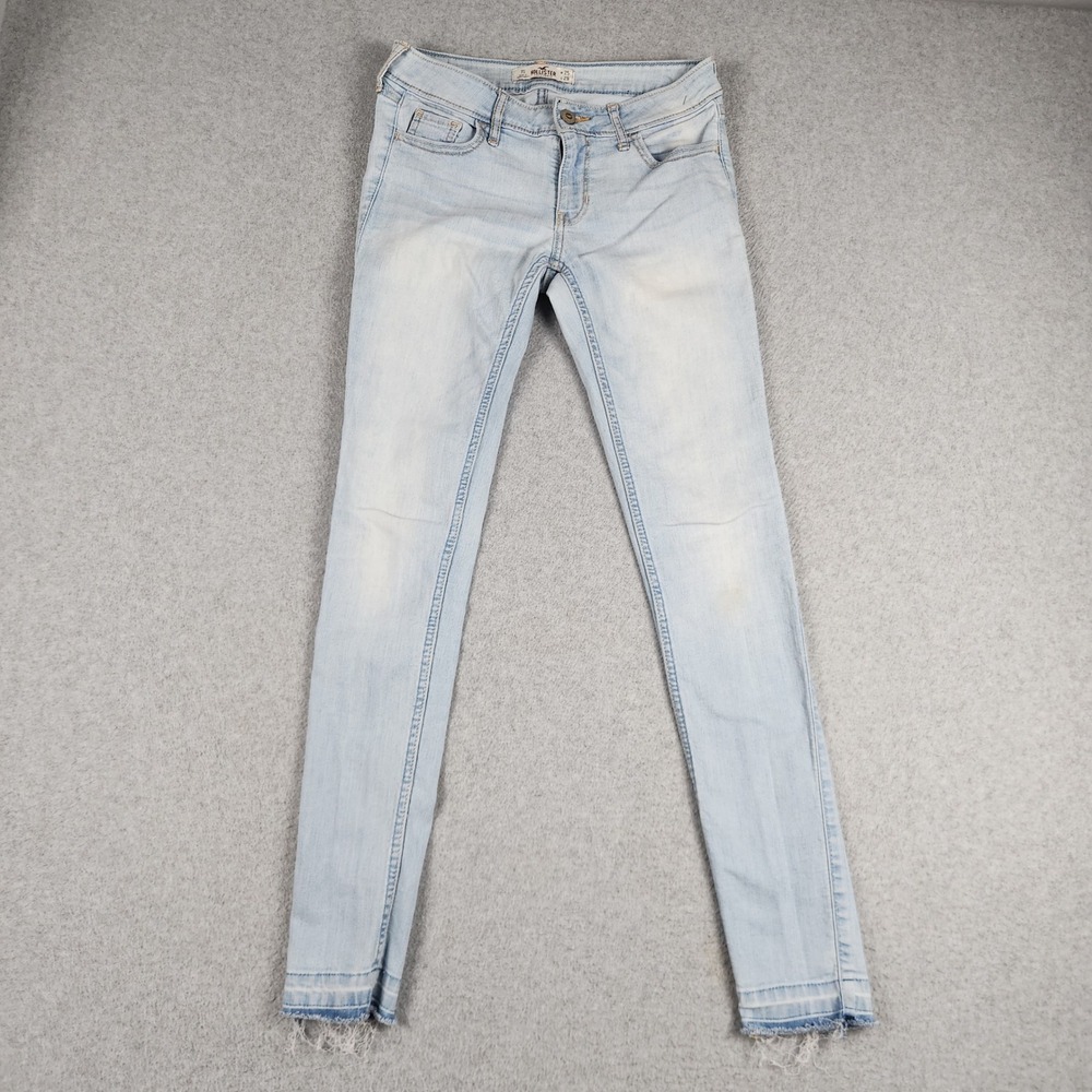 Hollister Skinny Jeans Womens 1S Blue Denim Cotton Light Wash High Waist Raw Hem